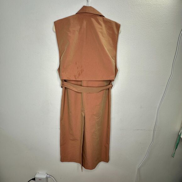 Aeron Delray Dusty Peach Iridescent Sleeveless Button Trench Coat Welt Pockets - Picture 6 of 15